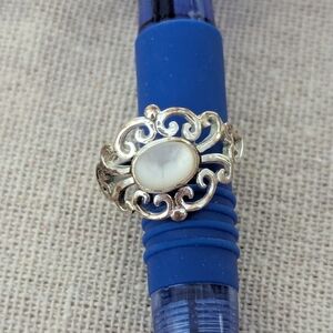 Elegant Sterling Silver 925 Filigree Ring with White Stone